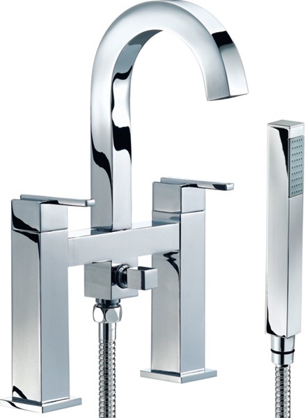Bath Shower Mixer Tap With Shower Kit (High Spout). technical image