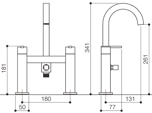 Bath Shower Mixer Tap With Shower Kit (High Spout). technical image