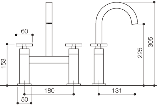 Bath Filler Tap (High Spout, Chrome). technical image