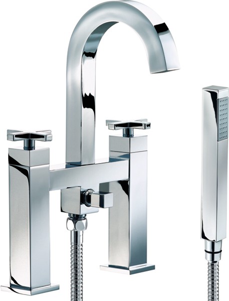 Bath Shower Mixer Tap With Shower Kit (High Spout). technical image