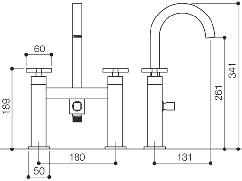 Bath Shower Mixer Tap With Shower Kit (High Spout). technical image