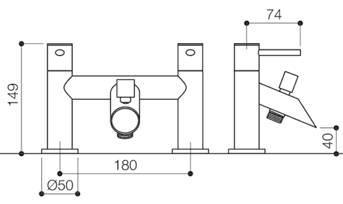 Bath Shower Mixer Tap With Shower Kit (Chrome). technical image