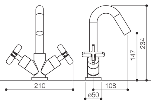 Mono Basin Mixer Tap With Pop-Up Waste (Chrome). technical image