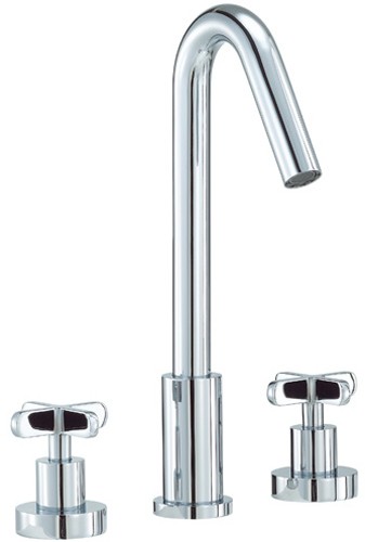 3 Tap Hole Basin Mixer Tap With Pop-Up Waste (Chrome). technical image