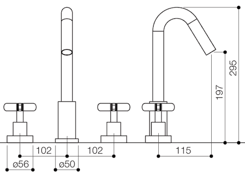 3 Tap Hole Basin Mixer Tap With Pop-Up Waste (Chrome). technical image