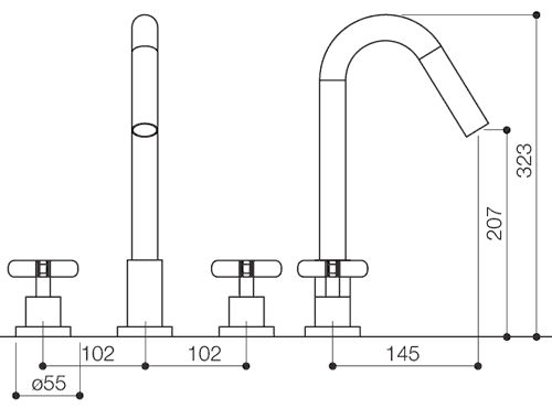 3 Tap Hole Bath Filler Tap (Chrome). technical image