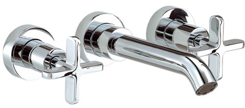 3 Tap Hole Wall Mouted Basin Mixer Tap (Chrome). technical image