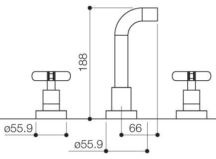 3 Tap Hole Wall Mouted Basin Mixer Tap (Chrome). technical image