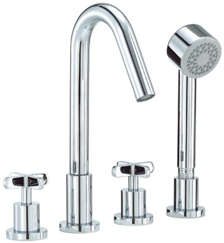 4 Tap Hole Bath Shower Mixer Tap With Shower Kit (Chrome). technical image