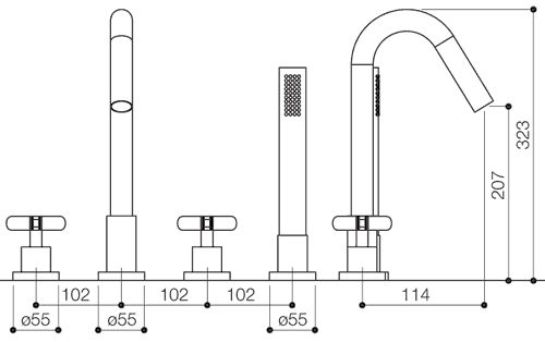 4 Tap Hole Bath Shower Mixer Tap With Shower Kit (Chrome). technical image
