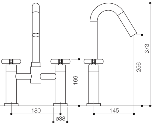 Bath Filler Tap (High Spout, Chrome). technical image
