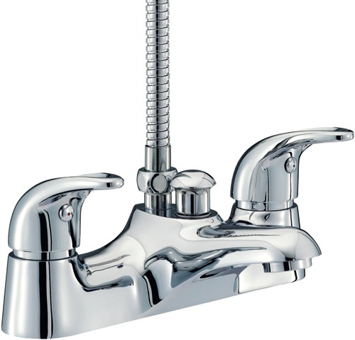 Bath Shower Mixer Tap With Shower Kit (Chrome). technical image