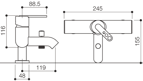 Bath Shower Mixer Tap With Shower Kit (Chrome). technical image