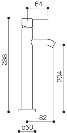 Cloakroom Mono Basin Mixer Tap, 288mm High. technical image