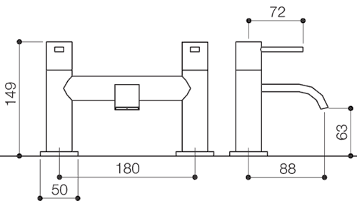 Bath Filler Tap (Chrome). technical image