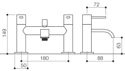 Bath Shower Mixer Tap With Shower Kit (Chrome). technical image