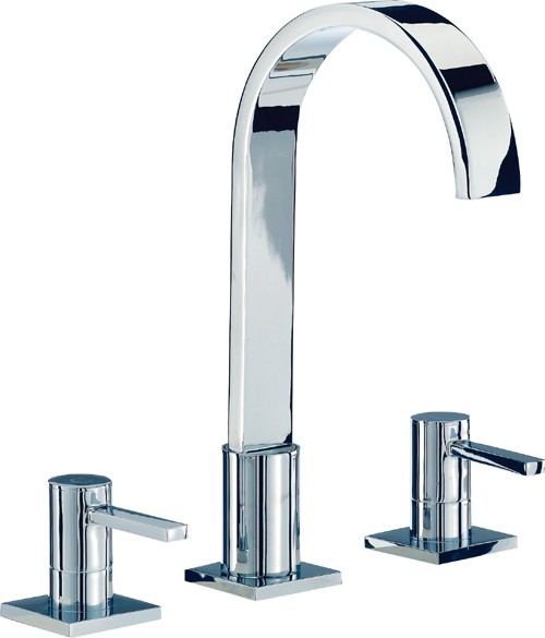 3 Tap Hole Basin Mixer Tap With Pop-Up Waste (Chrome). technical image