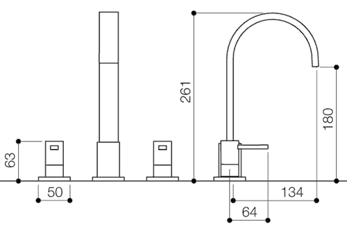 3 Tap Hole Basin Mixer Tap With Pop-Up Waste (Chrome). technical image