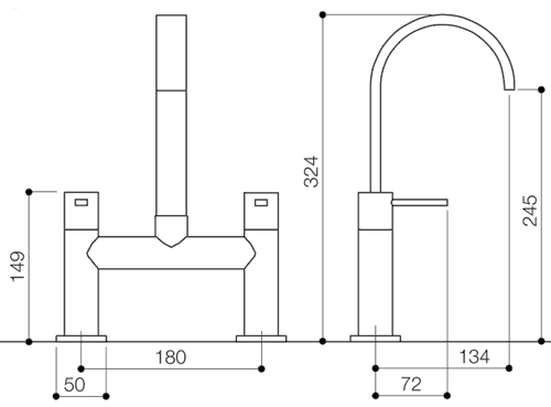 Bath Filler Tap (High Spout, Chrome). technical image