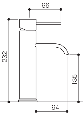 Basin Mixer Tap, Freestanding, 232mm High (Chrome). technical image