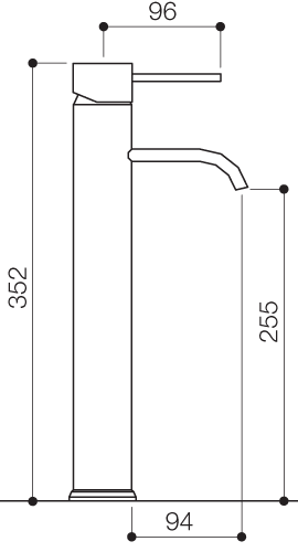 Basin Mixer Tap, Freestanding, 352mm High (Chrome). technical image