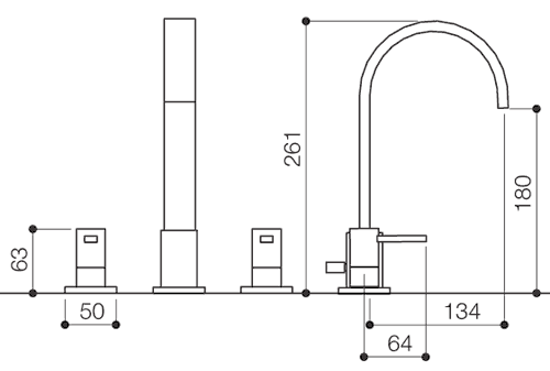 Additional image for 4 Tap Hole Bath Shower Mixer Tap With Shower Kit (Chrome).