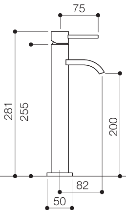 Cloakroom Mono Basin Mixer Tap (281mm High, Chrome). technical image
