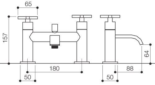 Bath Shower Mixer Tap With Shower Kit (Chrome). technical image