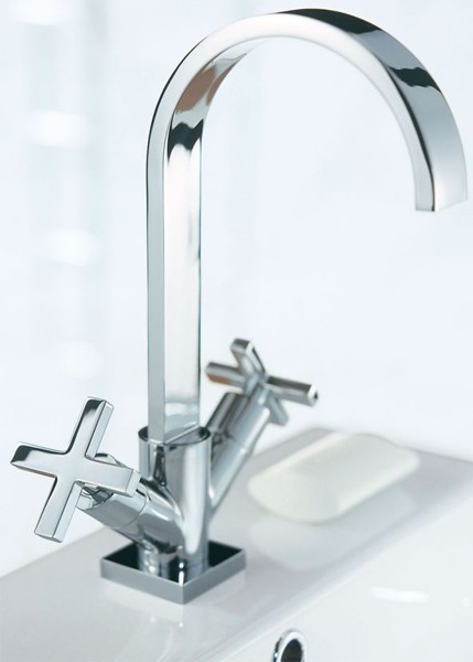 Mono Basin Mixer Tap With Pop-Up Waste (Chrome). technical image