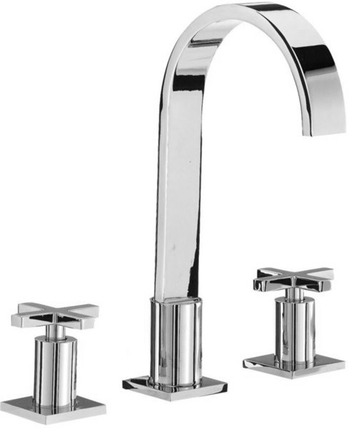 3 Tap Hole Basin Mixer Tap With Pop-Up Waste (Chrome). technical image