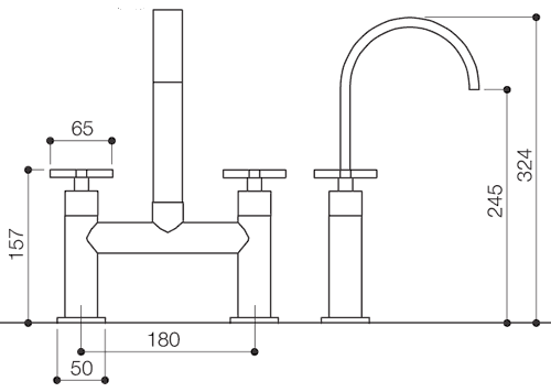 Bath Filler Tap (High Spout, Chrome). technical image