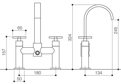 Bath Shower Mixer Tap With Shower Kit (High Spout). technical image