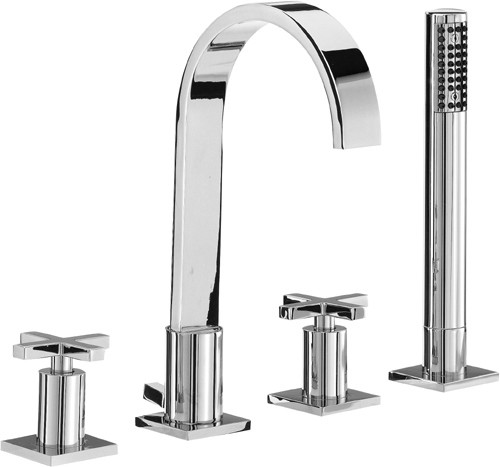 4 Tap Hole Bath Shower Mixer Tap With Shower Kit (Chrome). technical image