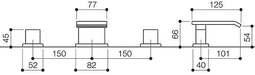 3 Tap Hole Bath Filler Tap (Chrome). technical image