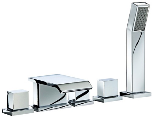 5 Tap Hole Bath Shower Mixer Tap With Shower Kit (Chrome). technical image
