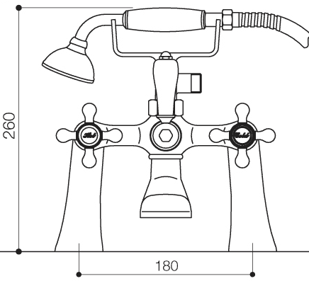 Bath Shower Mixer Tap With Shower Kit (Chrome). technical image