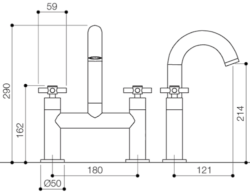 Bath Filler Tap (High Spout, Chrome). technical image