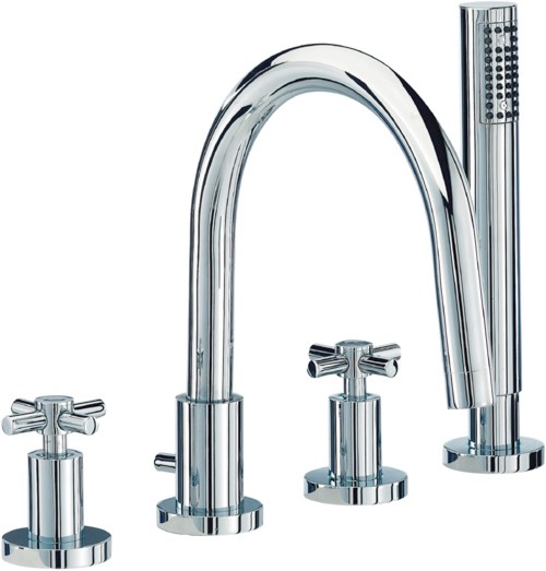 4 Tap Hole Bath Shower Mixer Tap With Shower Kit (Chrome). technical image