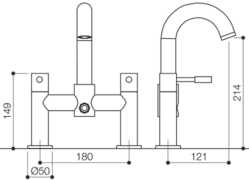 Bath Shower Mixer Tap With Shower Kit (High Spout). technical image