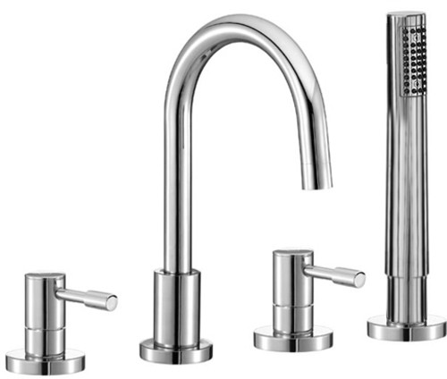 4 Tap Hole Bath Shower Mixer Tap With Shower Kit (Chrome). technical image