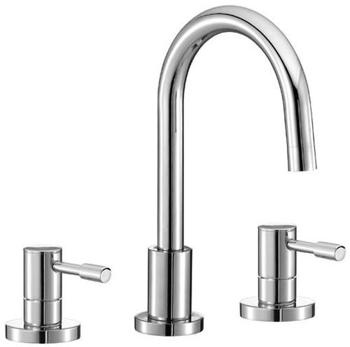 3 Tap Hole Basin Mixer Tap With Pop Up Waste (Chrome). technical image