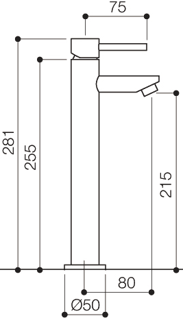 Cloakroom Mono Basin Mixer Tap (281mm High). technical image