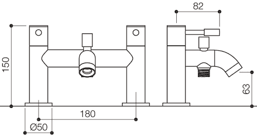 Bath Shower Mixer Tap With Shower Kit (Chrome). technical image