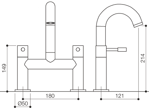 Bath Filler Tap (High Spout, Chrome). technical image