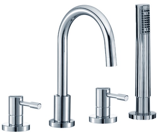 4 Tap Hole Bath Shower Mixer Tap With Shower Kit (Chrome). technical image