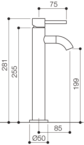 Cloakroom Mono Basin Mixer Tap (281mm High). technical image