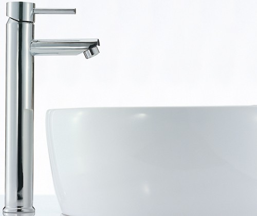 Basin Mixer Tap, Freestanding, 353mm High (Chrome). technical image