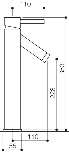 Basin Mixer Tap, Freestanding, 353mm High (Chrome). technical image