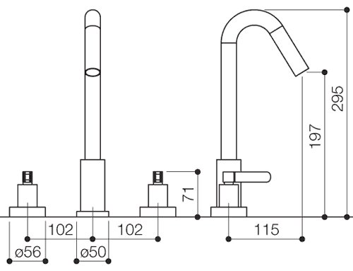 3 Tap Hole Basin Mixer Tap With Pop-Up Waste (Chrome). technical image