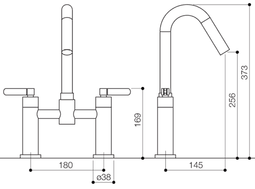 Bath Filler Tap (High Spout, Chrome). technical image